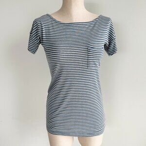 Splendid Striped Top Womens Size Small Boat Neck Blue Grey Stripes Short Sleeve